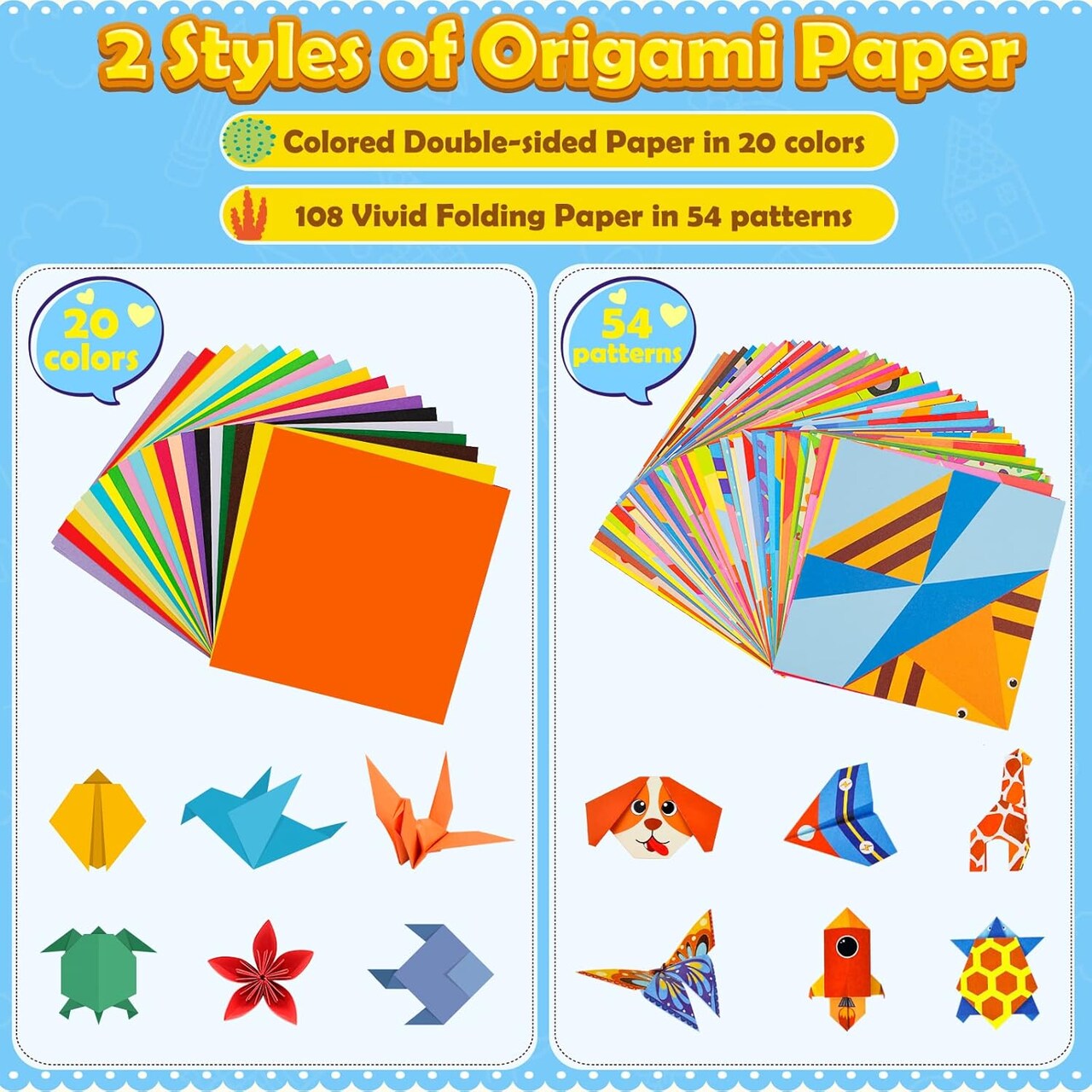 Origami Paper Set, 308PCS Kids Craft Paper Kit with Instructional Book for Girls Age 6,7,8,9,10,11,12, Art Projects Supplies for School Class Craft Lessons- Christmas Gifts for Boys&Girls